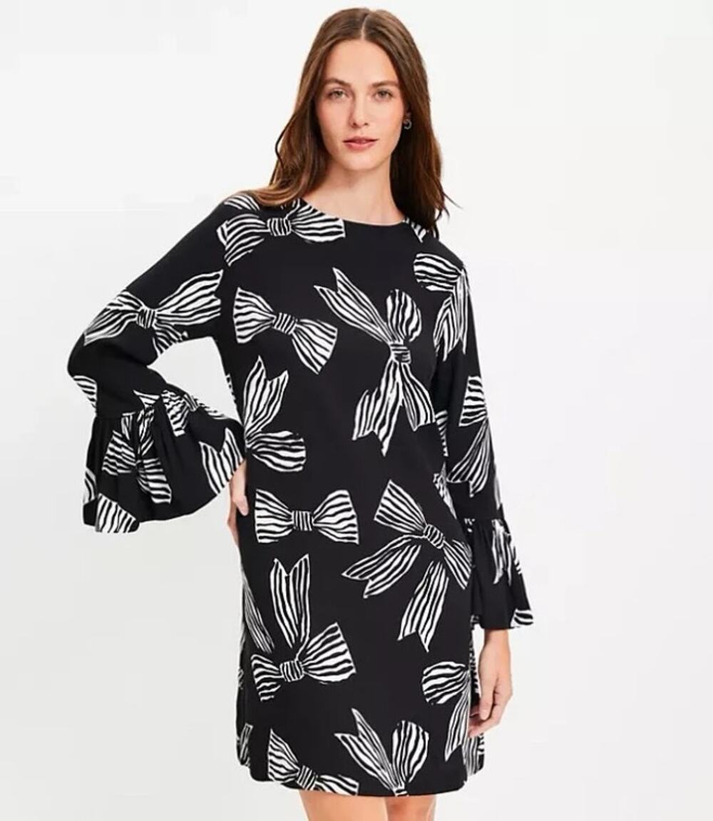 NWT LOFT Bow Flounce Cuff Mini Dress - Black - Medium